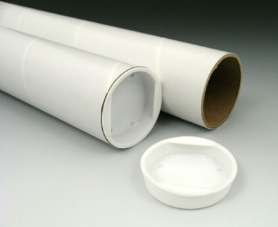 2 x 24 Fiberboard Mailing Tube with Plastic End Plugs - White (3