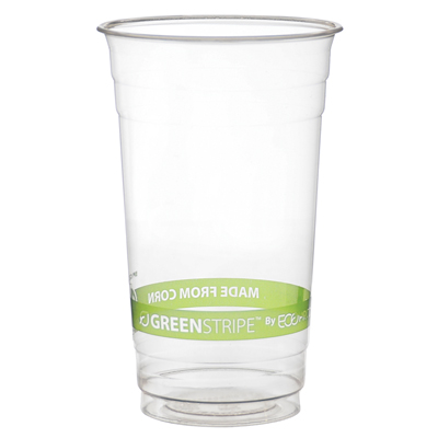 12 oz. Compostable PLA Cold Beverage Cup - Green Stripe (Clear