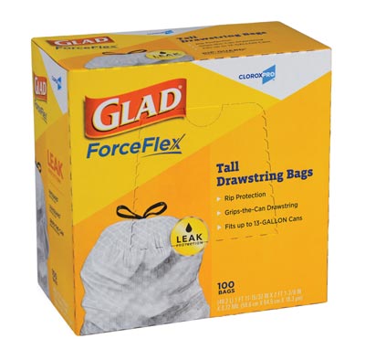 Glad Force Flex Tall Kitchen 13 Gallon Can Liners, 400 Liners/Case