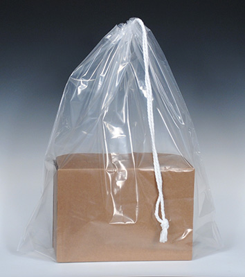 18 x 19-1/2 Poly Bag with Single Drawstring + 4 Bottom Gusset - Clear (2  mil)